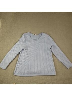 Soft Surroundings Sweater Womens XL Blue Cashmere Cable Knit Crewneck Pullover